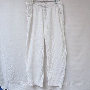 St Tropez West Women's White Linen Wide Leg Pull On Pants Crochet Trim Womens XL